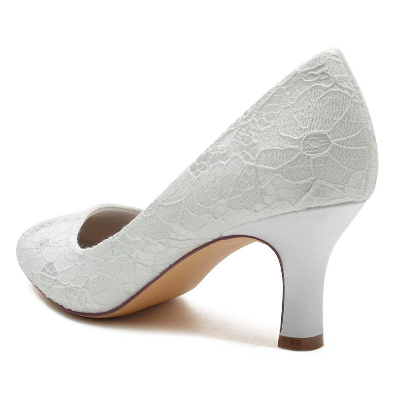 Bridal Shoes for Women with Round Toe and Mid Heel in Minimalist Lace Design
