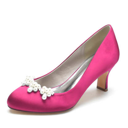 Elegant Dark Blue Bridal Shoes for Women with Delicate Pearl and Round Toe