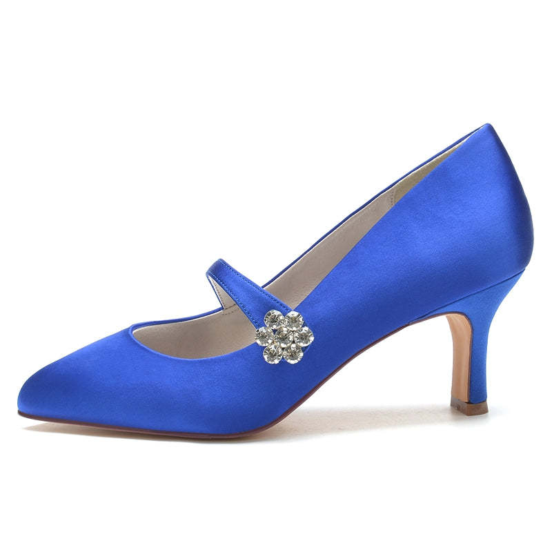 White Round-Toe Mid-Heel Bridal Shoes for Women