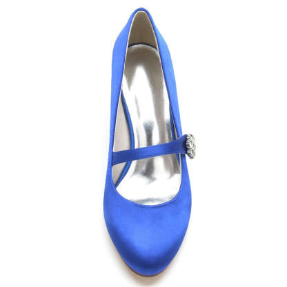 White Round-Toe Mid-Heel Bridal Shoes for Women