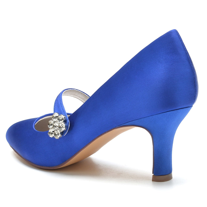 White Round-Toe Mid-Heel Bridal Shoes for Women