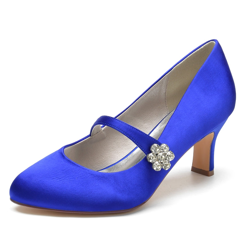 White Round-Toe Mid-Heel Bridal Shoes for Women