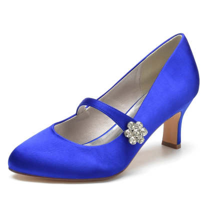 White Round-Toe Mid-Heel Bridal Shoes for Women