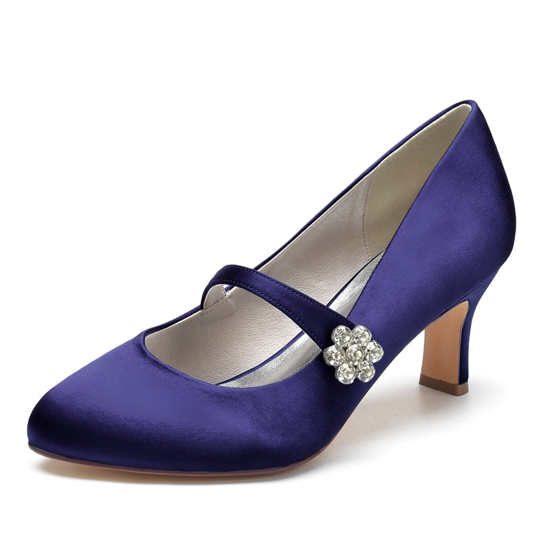 White Round-Toe Mid-Heel Bridal Shoes for Women