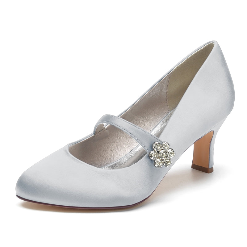 White Round-Toe Mid-Heel Bridal Shoes for Women