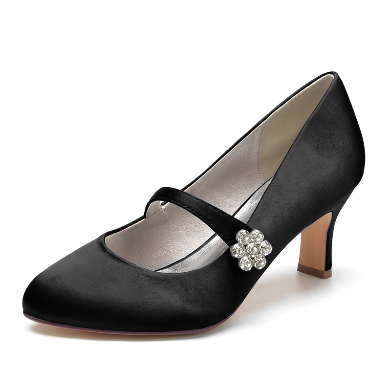 White Round-Toe Mid-Heel Bridal Shoes for Women