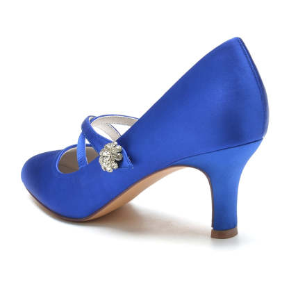 Bridal Shoes for Women with Round Toe Mid Heel and Rhinestone-Adorned Crossed Straps