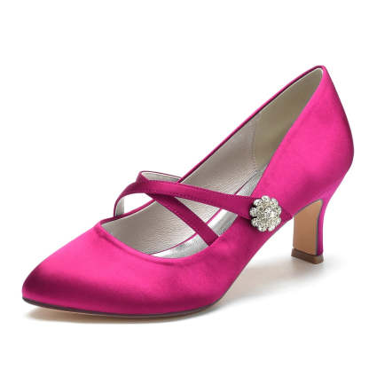 Bridal Shoes for Women with Round Toe Mid Heel and Rhinestone-Adorned Crossed Straps