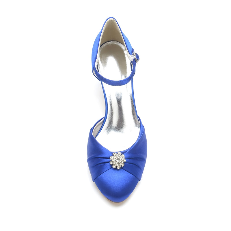 Bridal Shoes for Women with Buckle Rhinestone & Ruffles - Closed Toe Mid Heel