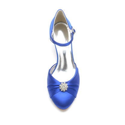 Bridal Shoes for Women with Buckle Rhinestone & Ruffles - Closed Toe Mid Heel