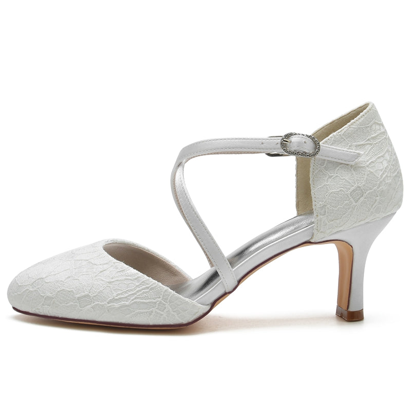 Elegant Bridal Shoes for Women with Pointed Toe Mid Heel and Crossed Straps