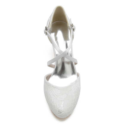 Elegant Bridal Shoes for Women with Pointed Toe Mid Heel and Crossed Straps