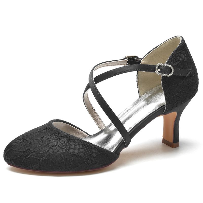 Elegant Bridal Shoes for Women with Pointed Toe Mid Heel and Crossed Straps