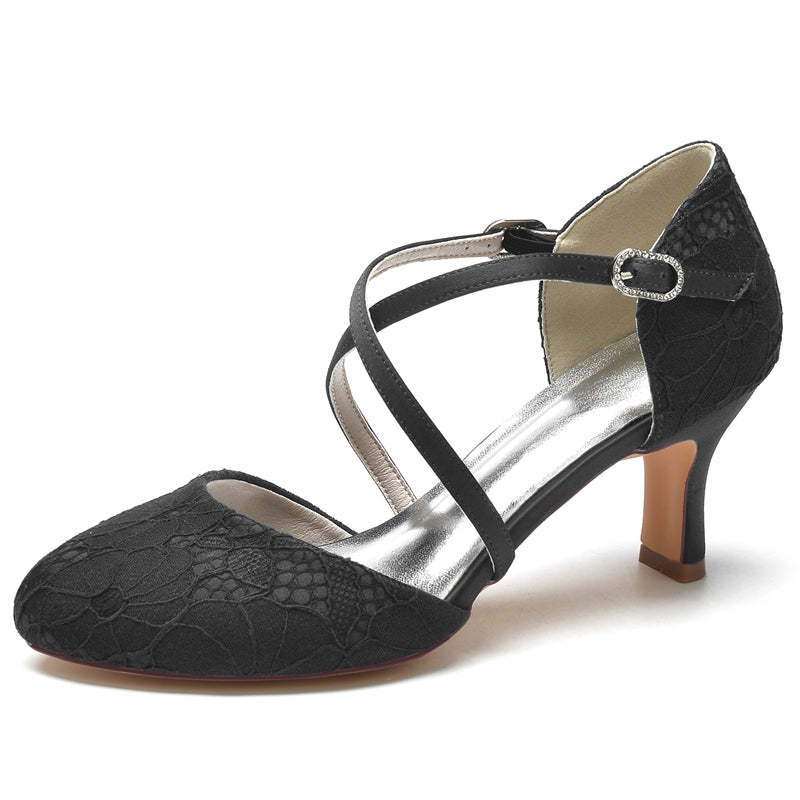 Elegant Bridal Shoes for Women with Pointed Toe Mid Heel and Crossed Straps