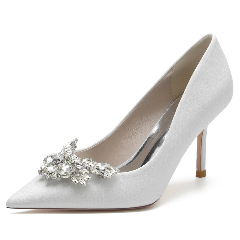 Elegant White Bridal Heels with Rhinestones for Women