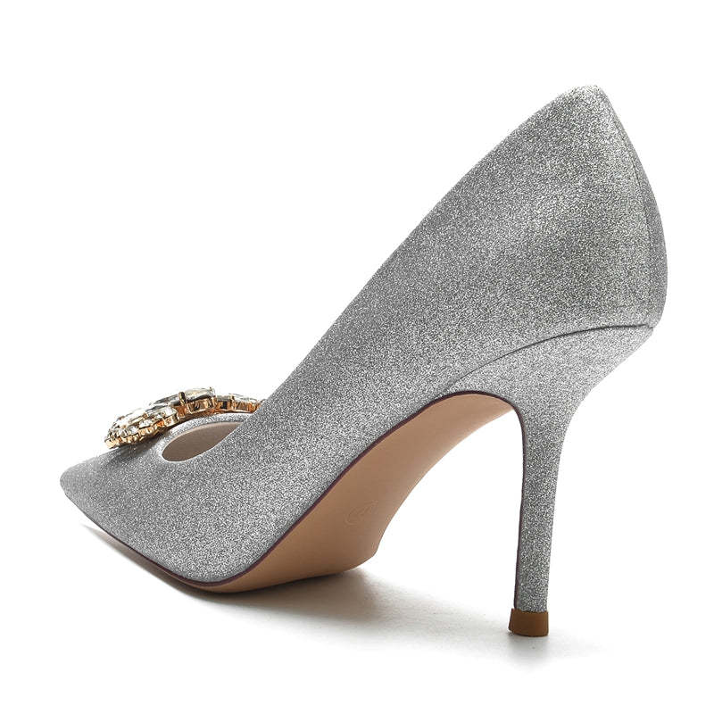 Elegant Silver Bridal Shoes with Rhinestone for Women Pointed Toe Stiletto Heel