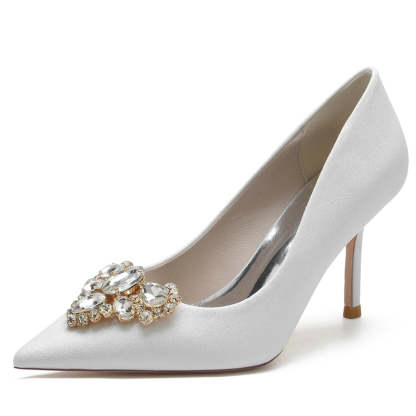 Elegant Silver Bridal Shoes with Rhinestone for Women Pointed Toe Stiletto Heel