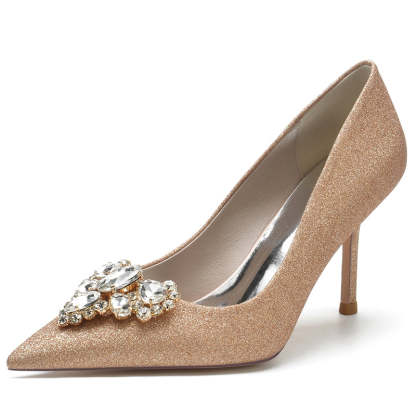 Elegant Silver Bridal Shoes with Rhinestone for Women Pointed Toe Stiletto Heel