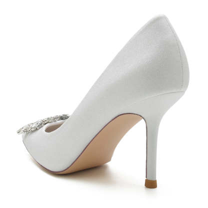 Elegant Closed-Toe Stiletto Heel Bridal Shoes for Women with Square Rhinestone