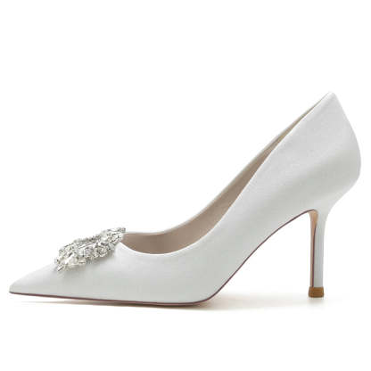 Elegant Closed-Toe Stiletto Heel Bridal Shoes for Women with Square Rhinestone