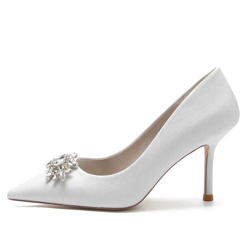 White Sparkling Bridal Shoes for Women with Rhinestone and Closed Toe