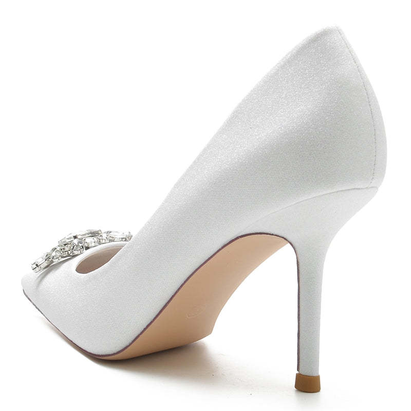 White Sparkling Bridal Shoes for Women with Rhinestone and Closed Toe