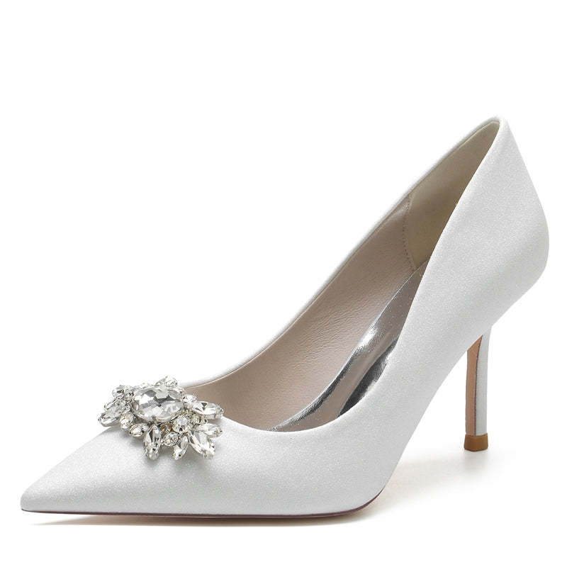 White Sparkling Bridal Shoes for Women with Rhinestone and Closed Toe