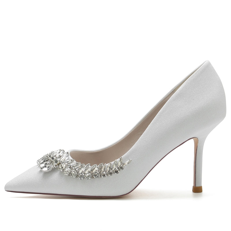 Silver Sparkling Bridal Shoes with Rhinestone for Women - Pointed Toe Stiletto Heel