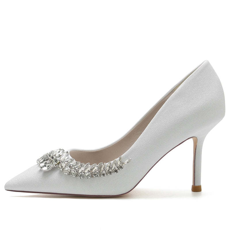 Silver Sparkling Bridal Shoes with Rhinestone for Women - Pointed Toe Stiletto Heel