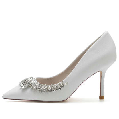 Silver Sparkling Bridal Shoes with Rhinestone for Women - Pointed Toe Stiletto Heel