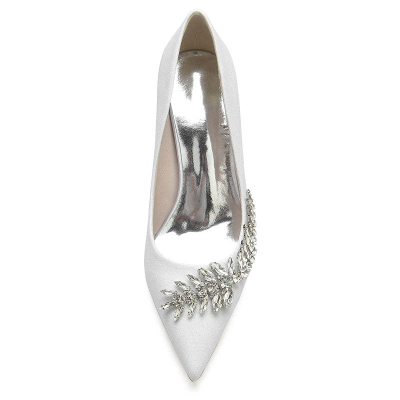Silver Sparkling Bridal Shoes with Rhinestone for Women - Pointed Toe Stiletto Heel