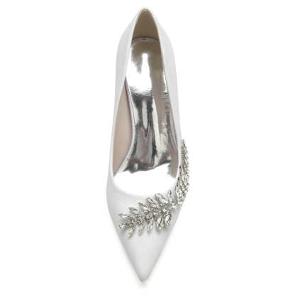 Silver Sparkling Bridal Shoes with Rhinestone for Women - Pointed Toe Stiletto Heel