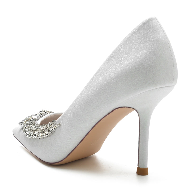 Silver Sparkling Bridal Shoes with Rhinestone for Women - Pointed Toe Stiletto Heel