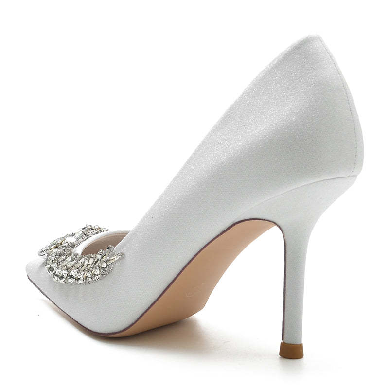 Silver Sparkling Bridal Shoes with Rhinestone for Women - Pointed Toe Stiletto Heel