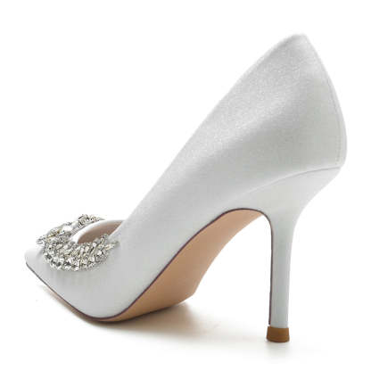 Silver Sparkling Bridal Shoes with Rhinestone for Women - Pointed Toe Stiletto Heel