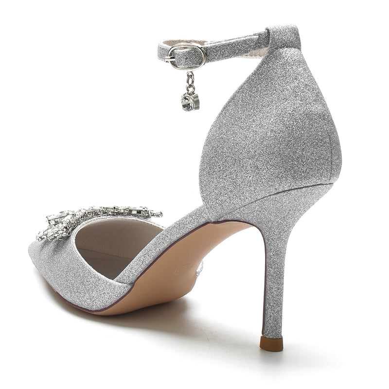 White Bridal Shoes for Women with Sparkling Rhinestone Buckle and Pointed Toe