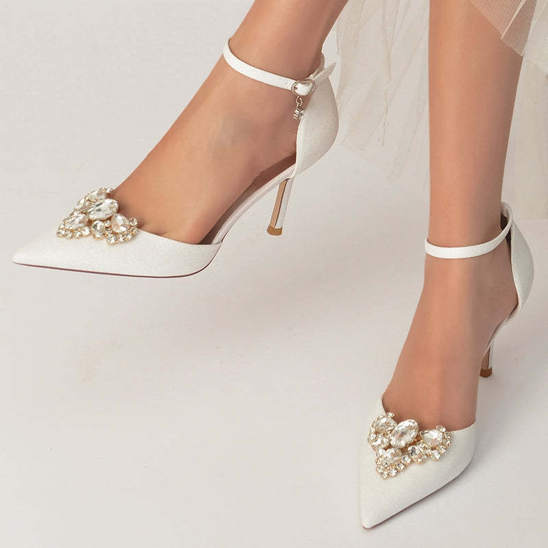 Elegant Bridal Shoes for Women with Rhinestone Accents and Pointed Toe