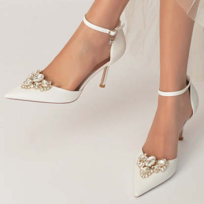 Elegant Bridal Shoes for Women with Rhinestone Accents and Pointed Toe