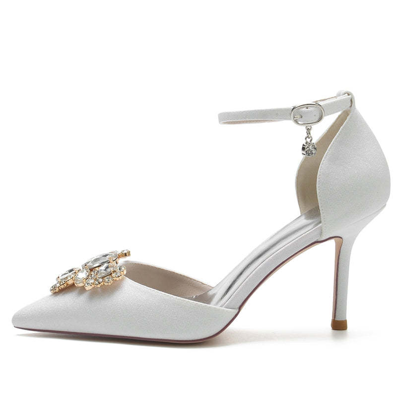 Elegant Bridal Shoes for Women with Rhinestone Accents and Pointed Toe