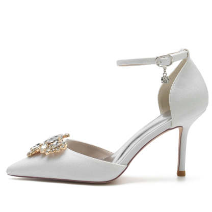 Elegant Bridal Shoes for Women with Rhinestone Accents and Pointed Toe