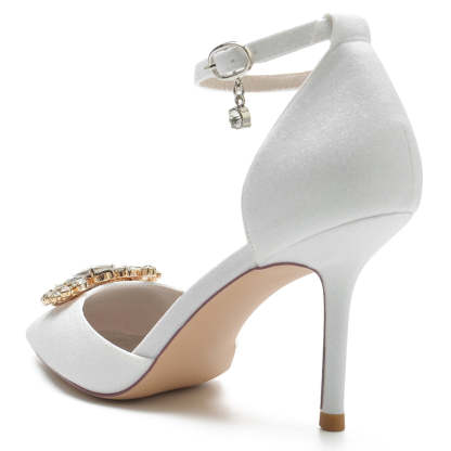 Elegant Bridal Shoes for Women with Rhinestone Accents and Pointed Toe