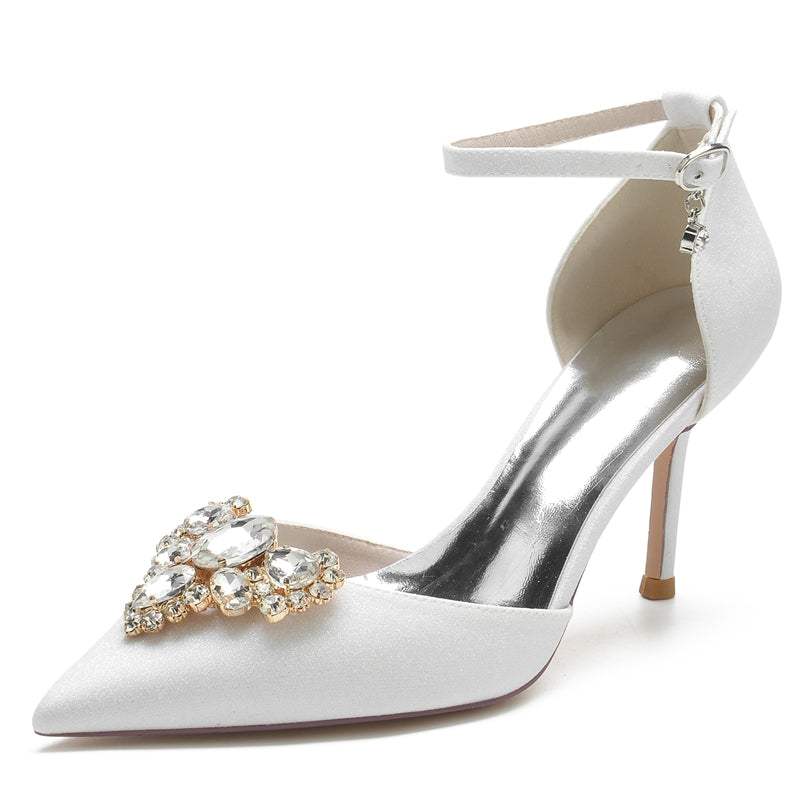 Elegant Bridal Shoes for Women with Rhinestone Accents and Pointed Toe