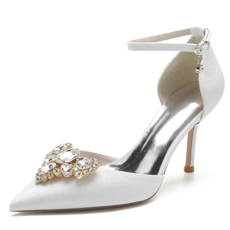 Elegant Bridal Shoes for Women with Rhinestone Accents and Pointed Toe