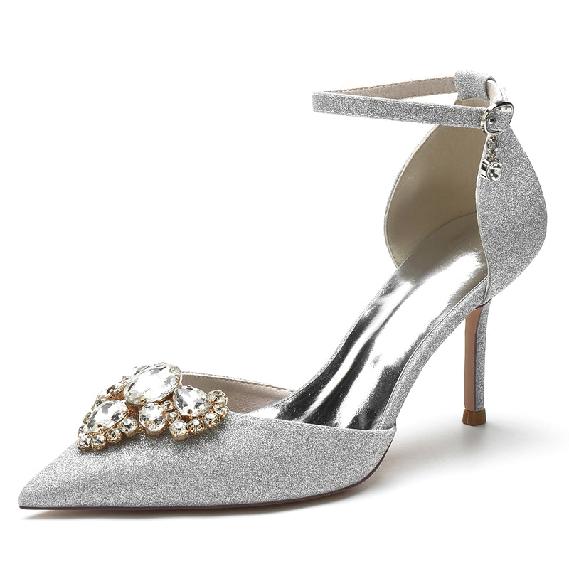 Elegant Bridal Shoes for Women with Rhinestone Accents and Pointed Toe