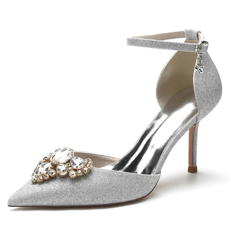 Elegant Bridal Shoes for Women with Rhinestone Accents and Pointed Toe