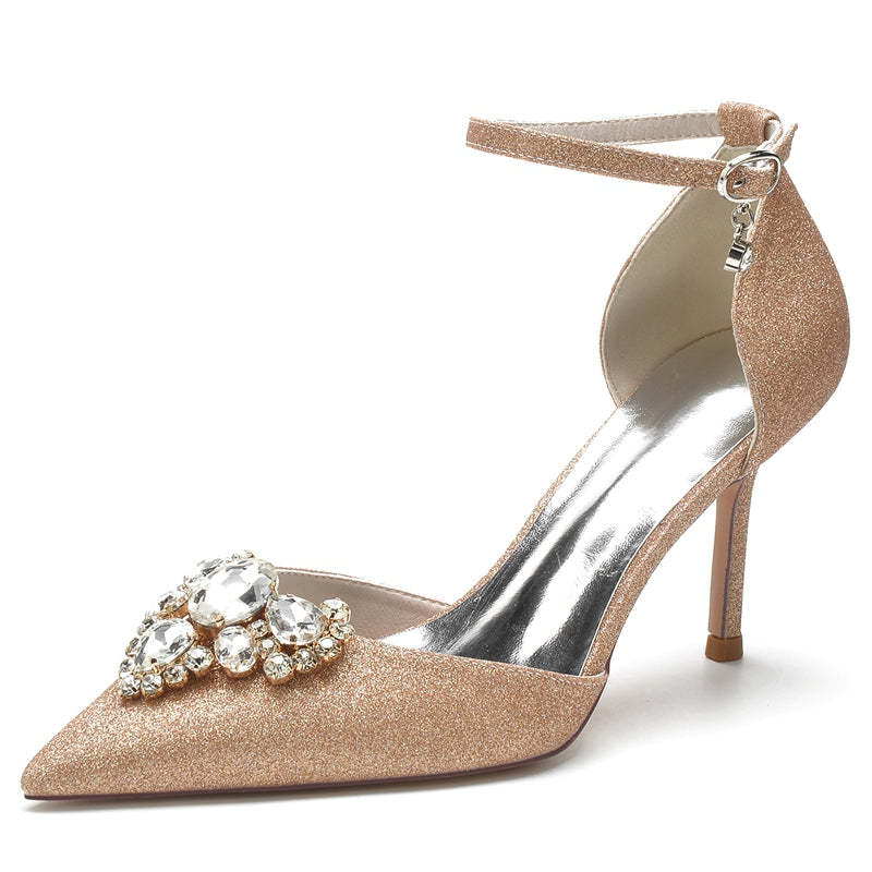 Elegant Bridal Shoes for Women with Rhinestone Accents and Pointed Toe