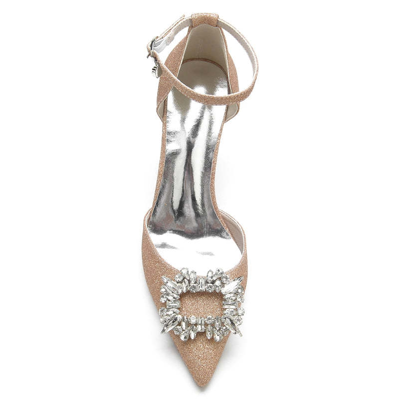 Luxurious Closed-Toe High Heel Bridal Shoes for Women with Square Rhinestone