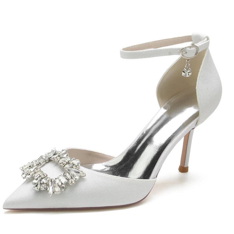 Luxurious Closed-Toe High Heel Bridal Shoes for Women with Square Rhinestone