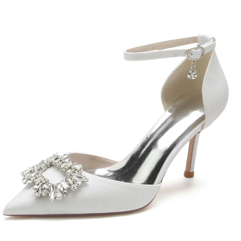 Luxurious Closed-Toe High Heel Bridal Shoes for Women with Square Rhinestone