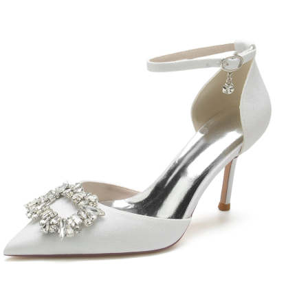Luxurious Closed-Toe High Heel Bridal Shoes for Women with Square Rhinestone